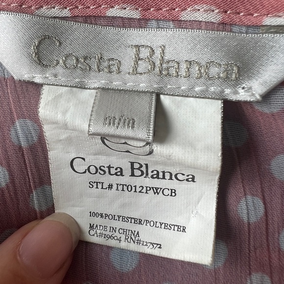 Costa Blanca Womens Pink White Polka Dot Ruffle Hem Button Up Blouse Medium - Picture 5 of 7